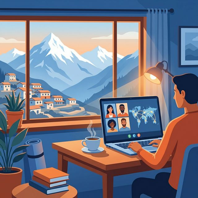 Freelancer working from Nepal with laptop showing international clients and payment methods